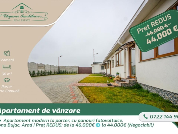 Apartament modern la parter, cu panouri fotovoltaice, zona Bujac, Arad