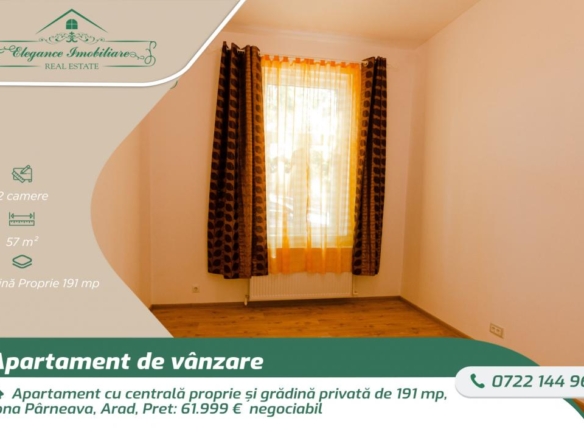 Apartament cu centrală proprie și grădină privată de 191 mp, zona Pârneava, Arad