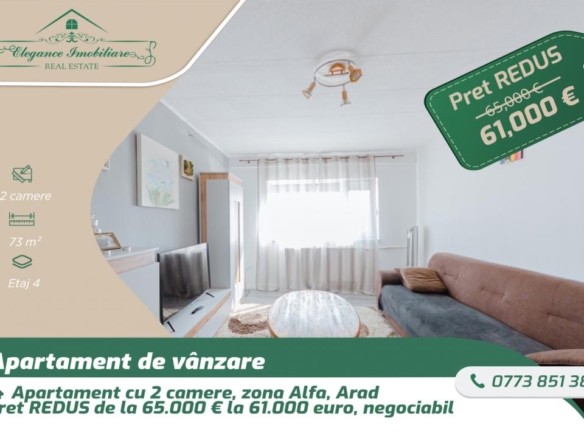 Apartament cu 2 camere, zona Alfa, Arad