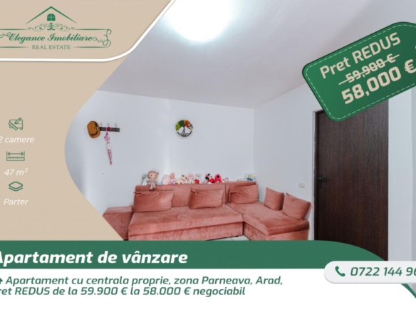 Apartament cu centrala proprie, zona Parneava, Arad