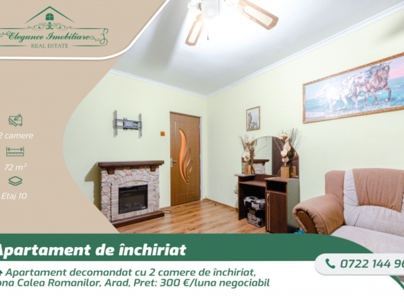 Apartament decomandat cu 2 camere de închiriat, zona Calea Romanilor, Arad