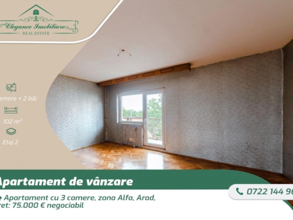 Apartament cu 3 camere, zona Alfa, Arad