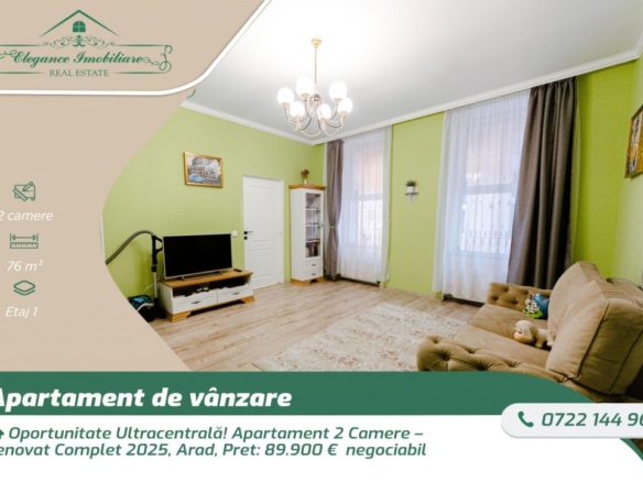 Oportunitate Ultracentrală! Apartament 2 Camere – Renovat Complet 2025, Arad,