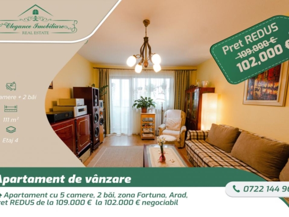 Apartament cu 5 camere si centrala proprie, zona Fortuna, Arad