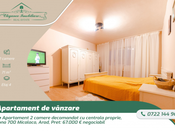Apartament 2 camere decomandat cu centrala proprie, zona 700 Micalaca, Arad