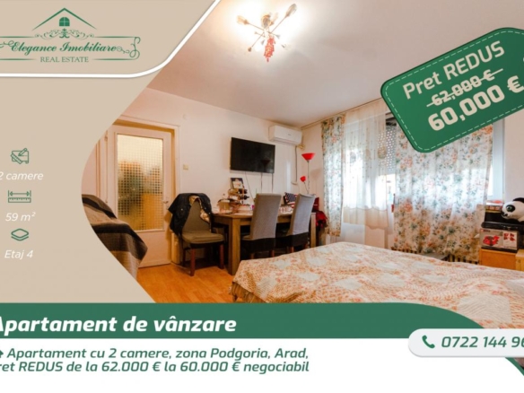 Apartament cu 2 camere, zona Podgoria, Arad