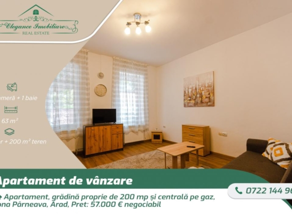 Apartament, grădină proprie de 200 mp și centrală pe gaz, zona Pârneava, Arad